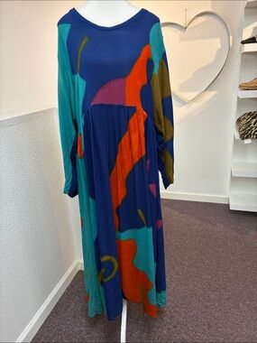 Vintage Holly Badgley Dress Silk Abstract Print Long Sleeve Maxi Dress Size M